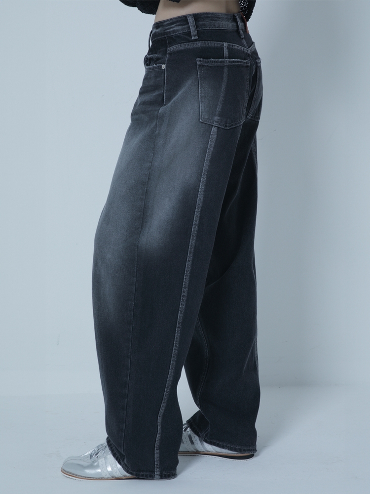 ［24FW］VINTAGE BACK POINT WIDE DENIM PANTS BLACK