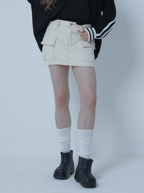 ［24FW］LKET CARGO POCKET DENIM MINI SKIRT CREAM