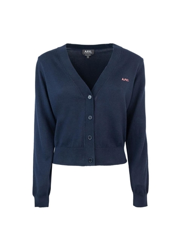 아페쎄 FW24 Berenice Logo Detail Cotton Cardigan Navy COGDK-F22266DARK NAVY / FRAMBOISE Blue