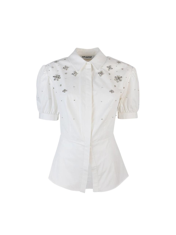 SELF PORTRAIT FW24 Self-Portrait Embellished Bell-Shaped Sleeved Top PF24-036TAW White