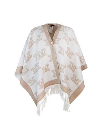 막스마라 스튜디오 FW24 Jacquard Logo Fringe Wool Poncho Cape with Pin 2426736011600-FRINESTD005 Toni Neutri