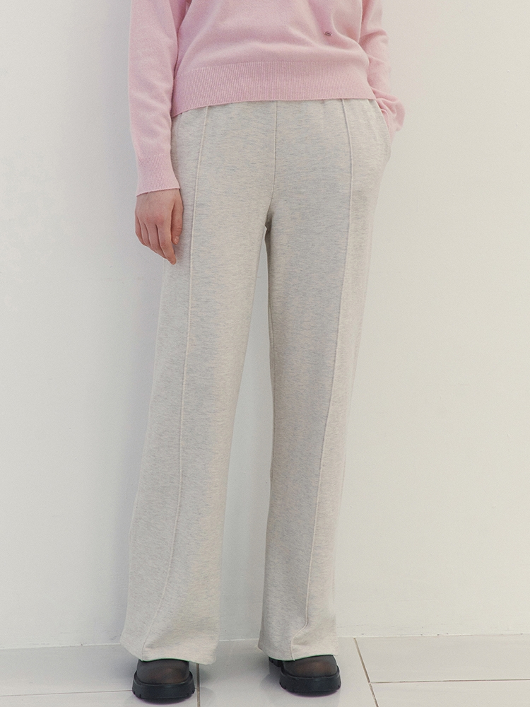 Pintuck Line Wide Sweat Pants (Oatmeal)