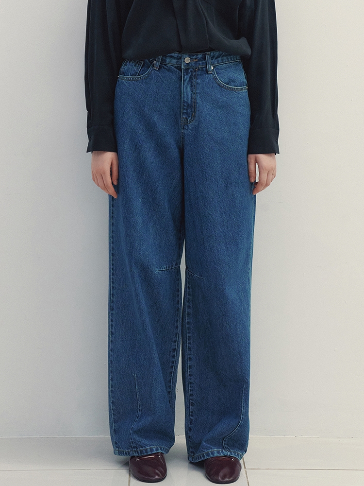 Union Pintuck Line Wide Denim Pants (Deep Blue)