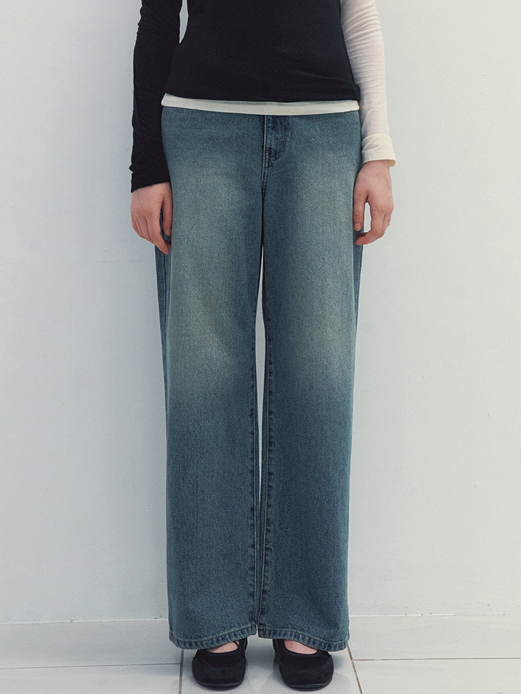 Vintage Brush Wide Denim Pants (Blue)