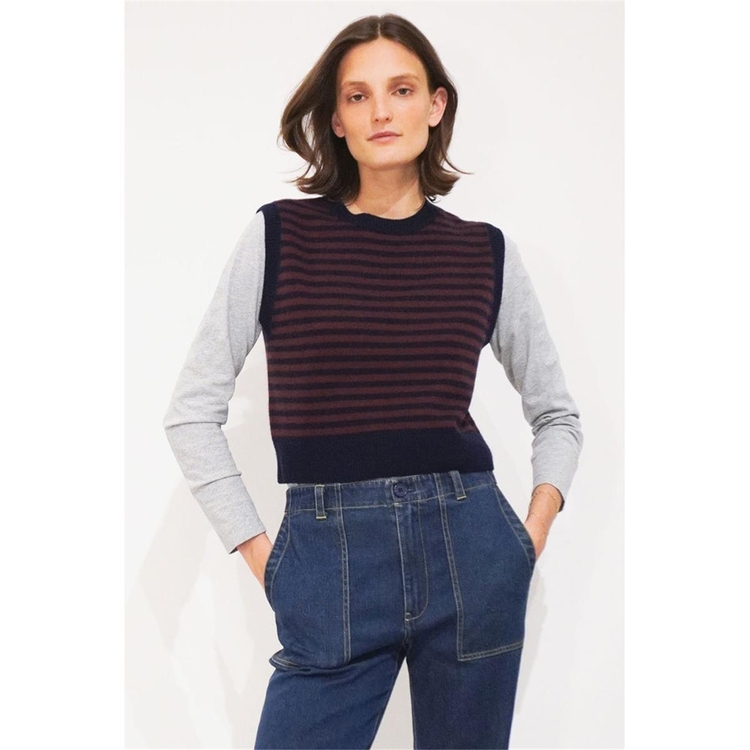 KULE 큘 THE SAM KNIT VEST - NAVY/MERLOT