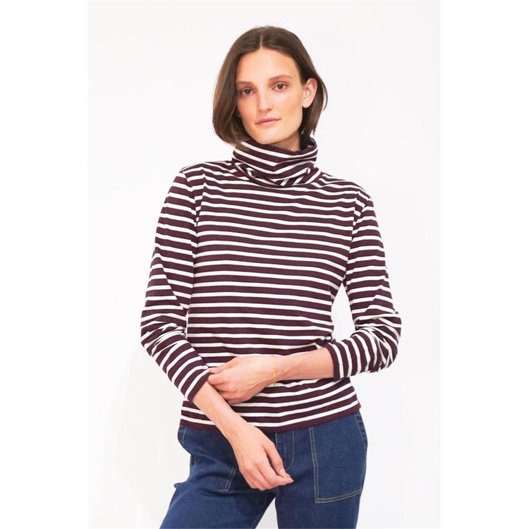 KULE 큘 THE TURTLENECK T-SHIRT - MERLOT/CREAM