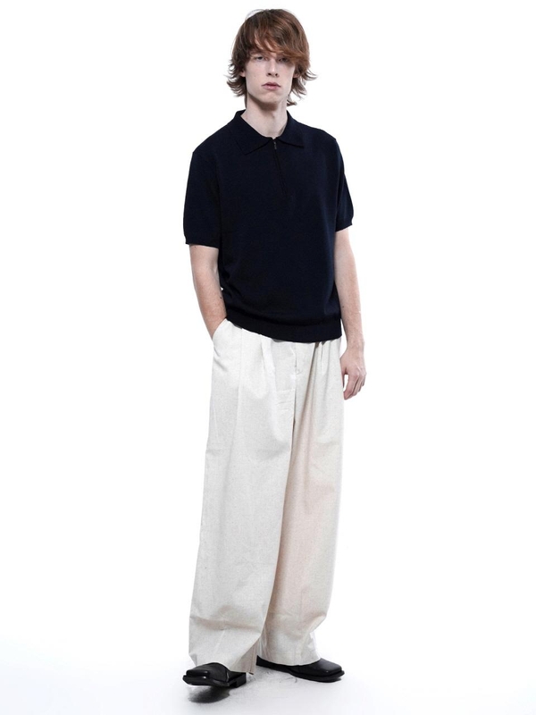 Linen Two-tuck Wide Pants - Oatmeal