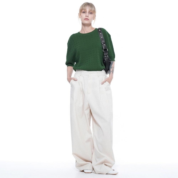 Linen Two-tuck Wide Pants - Oatmeal