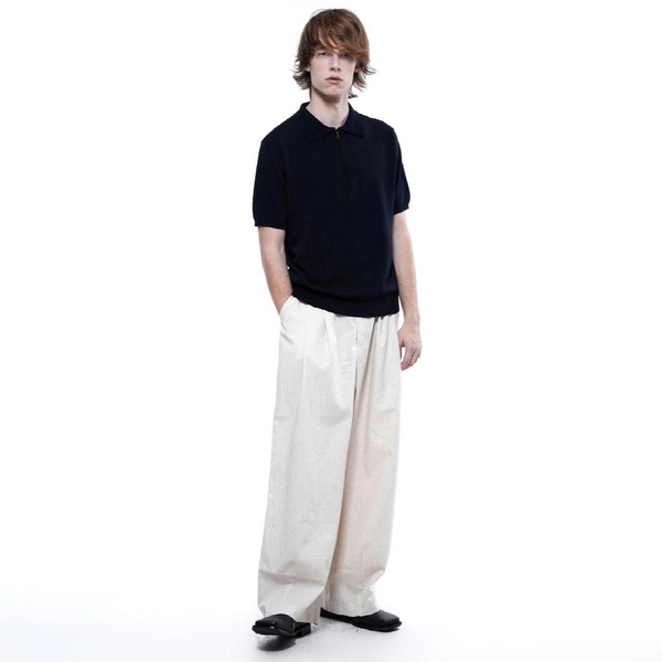 Linen Two-tuck Wide Pants - Oatmeal