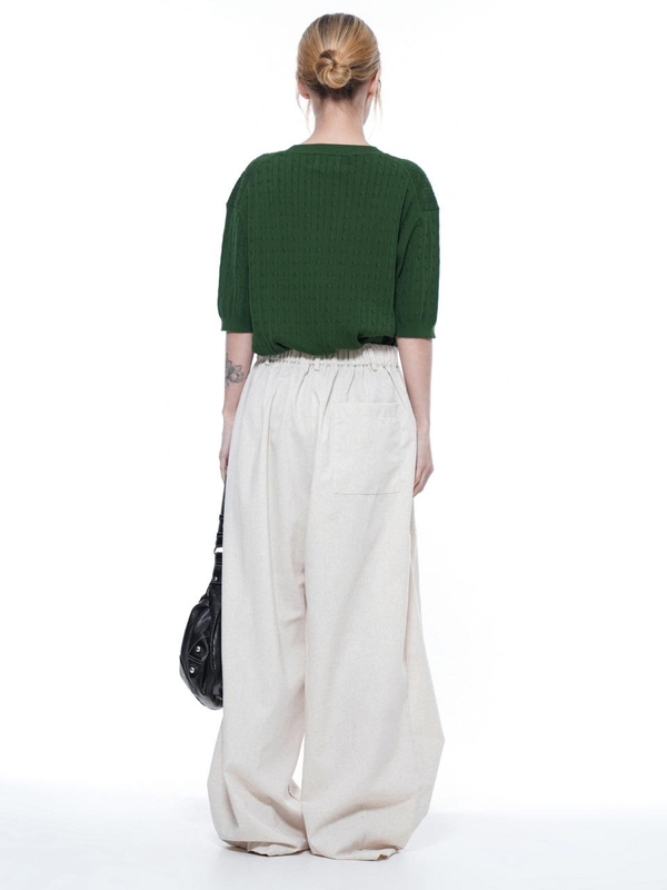 Linen Two-tuck Wide Pants - Oatmeal