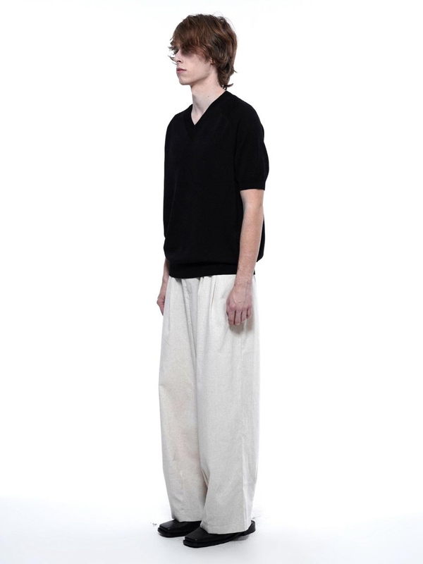 Linen Two-tuck Wide Pants - Oatmeal