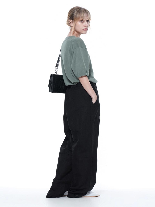 Linen Slit String Wide Pants - Black