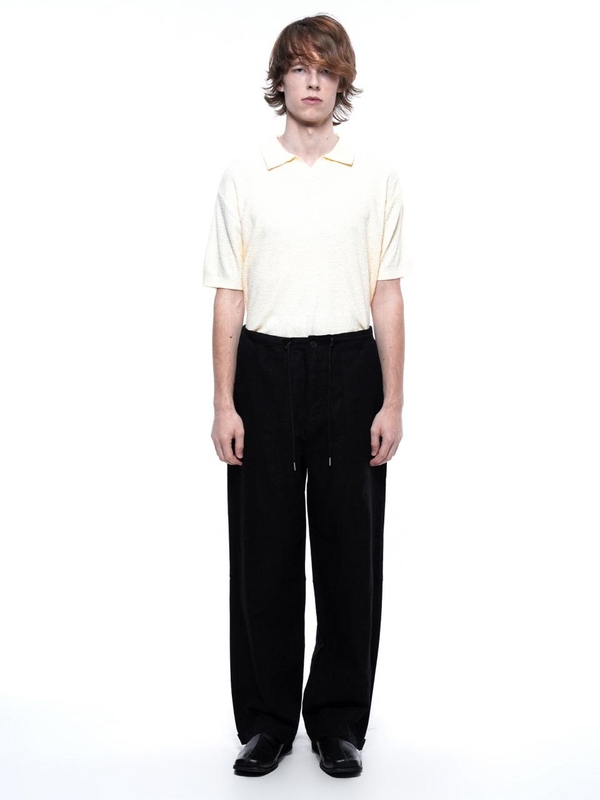 Linen Slit String Wide Pants - Black