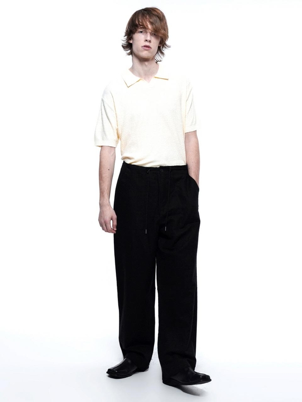 Linen Slit String Wide Pants - Black