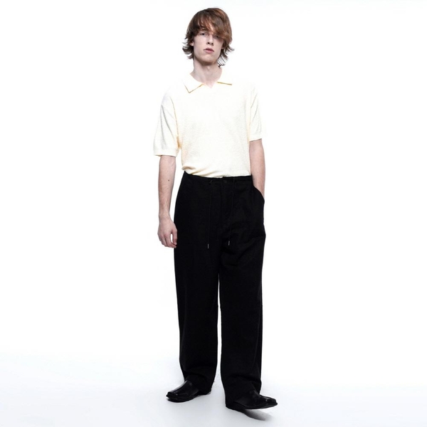 Linen Slit String Wide Pants - Black