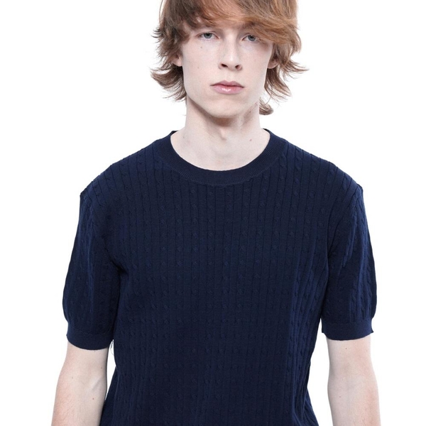 Linen Cable Round Half Knit - Navy