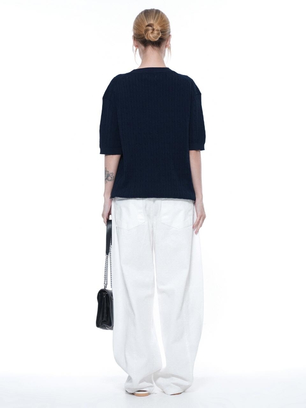 Linen Cable Round Half Knit - Navy