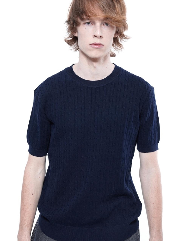 Linen Cable Round Half Knit - Navy