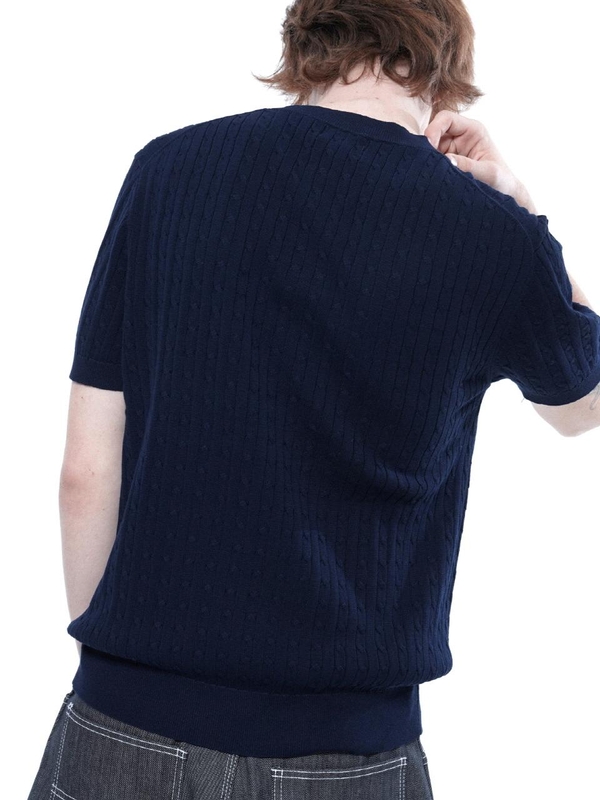 Linen Cable Round Half Knit - Navy