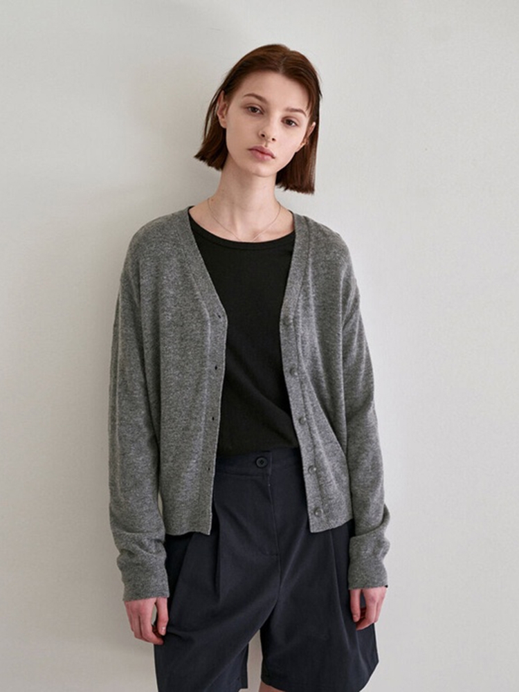 RENEW BASIC V-NECK CARDIGAN_GRAY