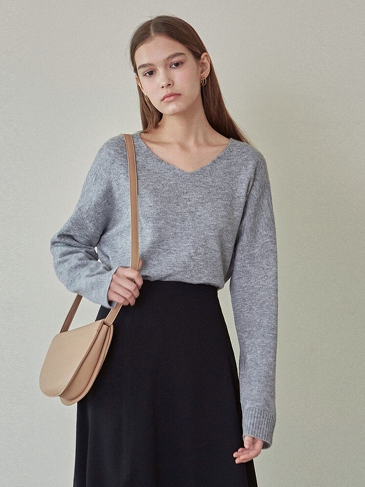 LOOSE-FIT SLIT SPRING KNIT_GRAY