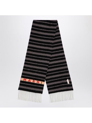 마르니 FW24 Marni Black striped alpaca blend scarf with logo SCMC0120Y0UAW034 Black