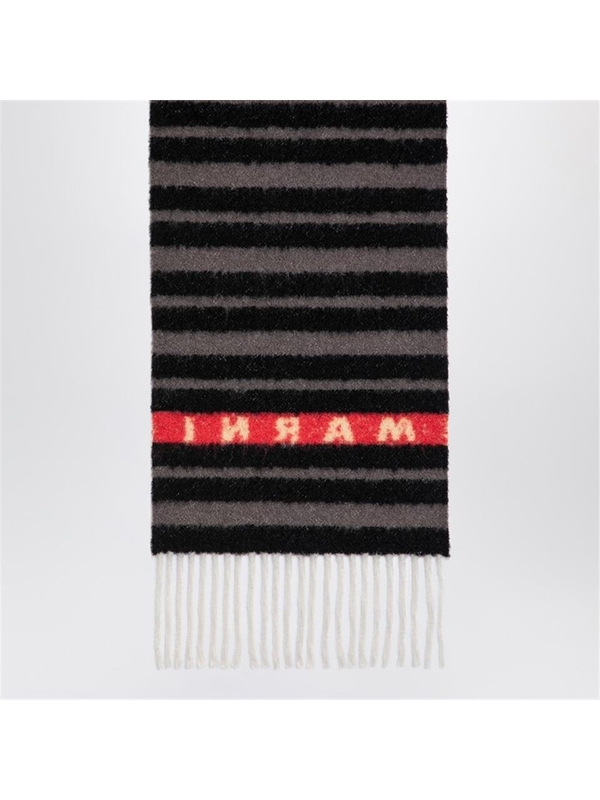 마르니 FW24 Marni Black striped alpaca blend scarf with logo SCMC0120Y0UAW034 Black