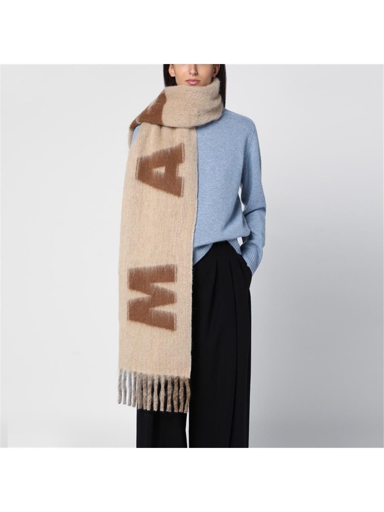 마르니 FW24 Marni Brown wool blend scarf with maxi logo SCMC0103A0UAW017 Beige