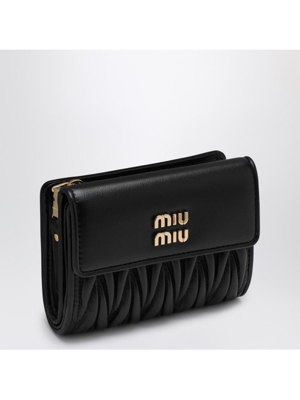 미우미우 FW24 Miu Miu Black matelasse leather small wallet 5ML0022FPP Black