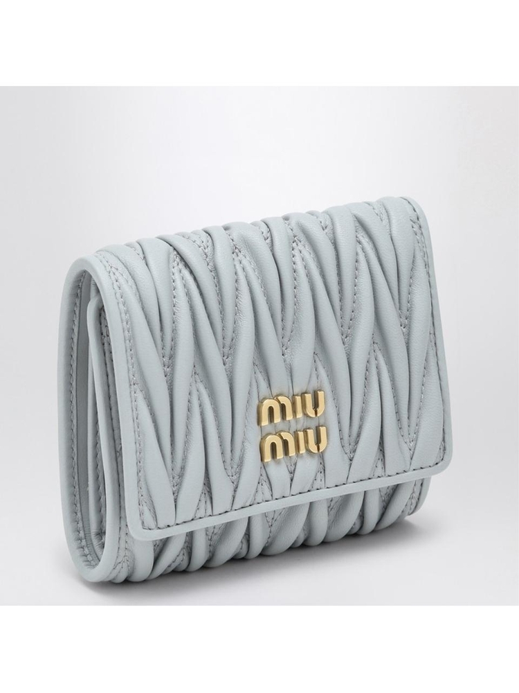 미우미우 FW24 Miu Miu Pearl-coloured matelasse leather small wallet 5MH0332FPP White