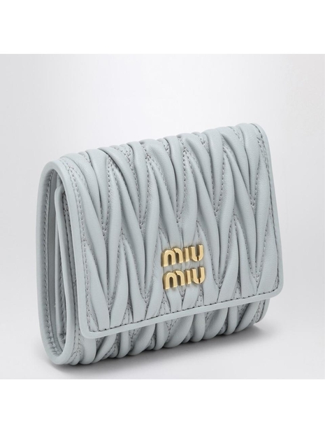 미우미우 FW24 Miu Miu Pearl-coloured matelasse leather small wallet 5MH0332FPP White