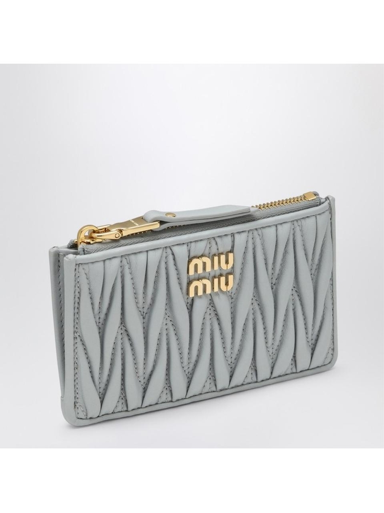 미우미우 FW24 Miu Miu Pearl-coloured matelasse zip cardholder 5MB06M2FPP White