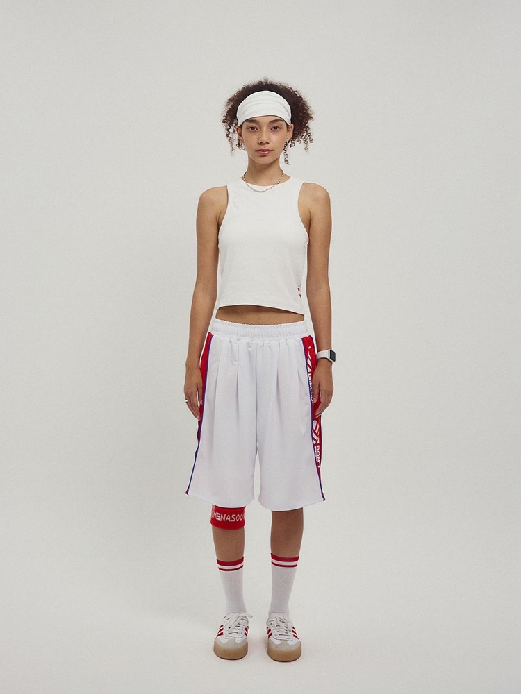 Side Slogan Mesh Basketball Shorts_White