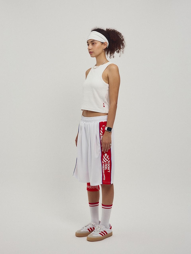 Side Slogan Mesh Basketball Shorts_White