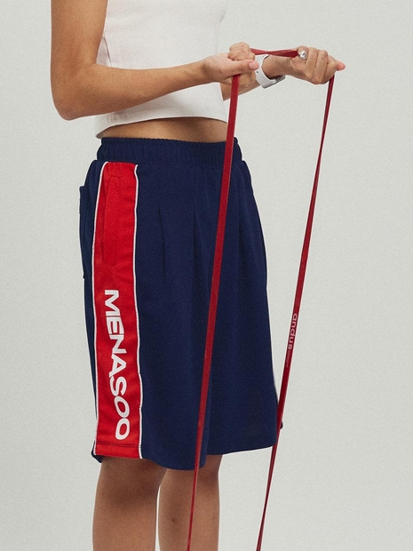 Side Slogan Mesh Basketball Shorts_Navy