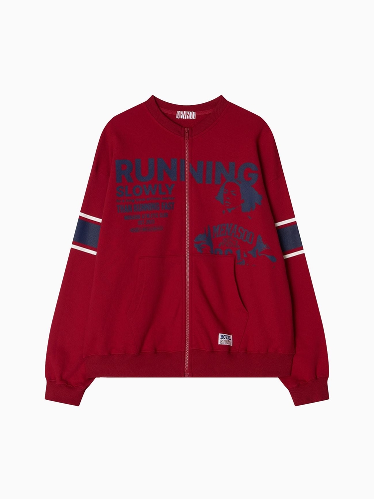 Round Neck Running Zipup Cardigan_Red