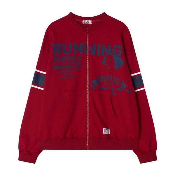 Round Neck Running Zipup Cardigan_Red