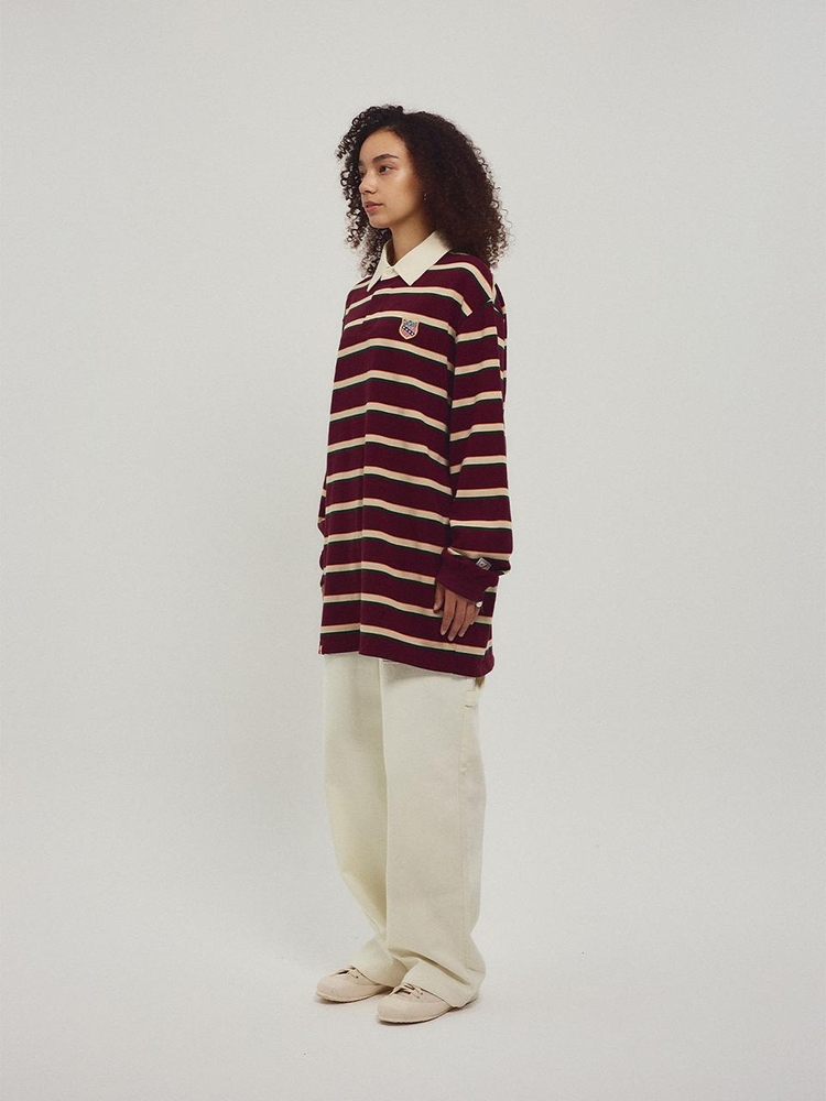 Menasoo Stripe Rugby T Shirt_Burgundy