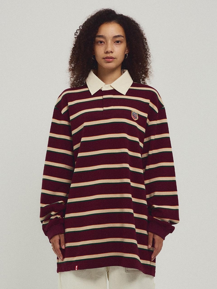 Menasoo Stripe Rugby T Shirt_Burgundy