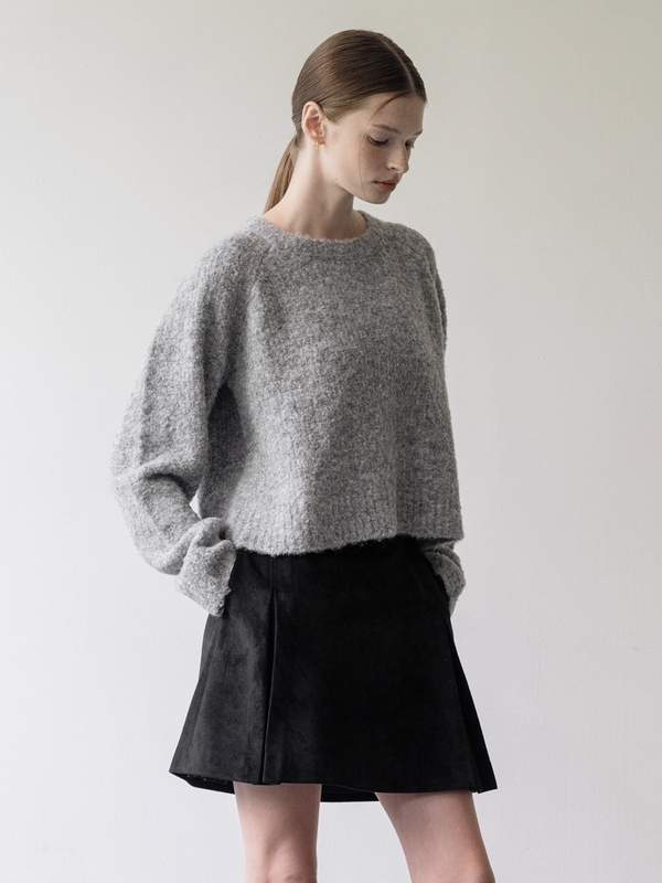 Wool boucle crop knit - gray