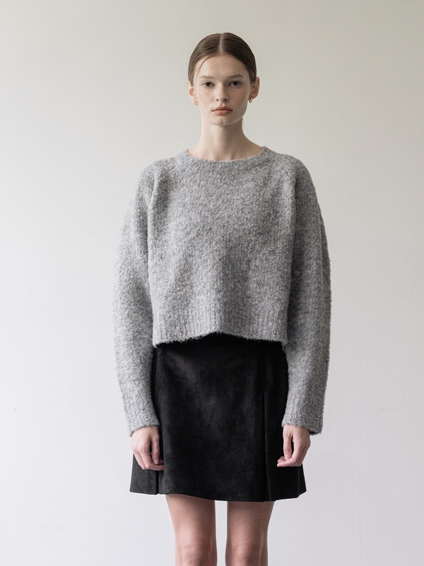 Wool boucle crop knit - gray