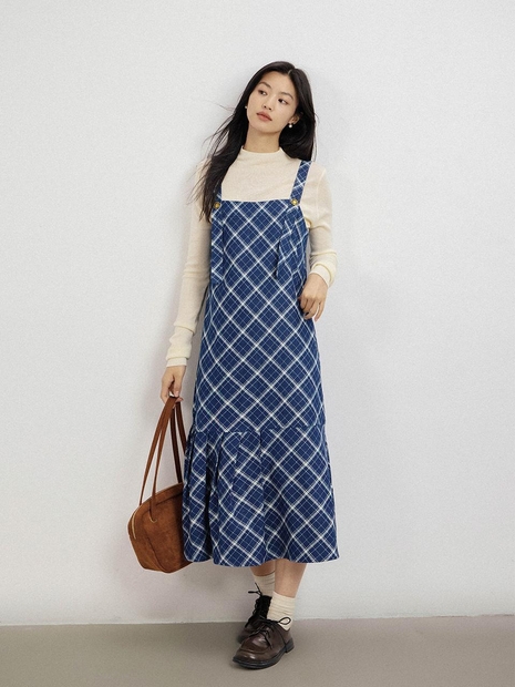 LS_Blue plaid slip dress