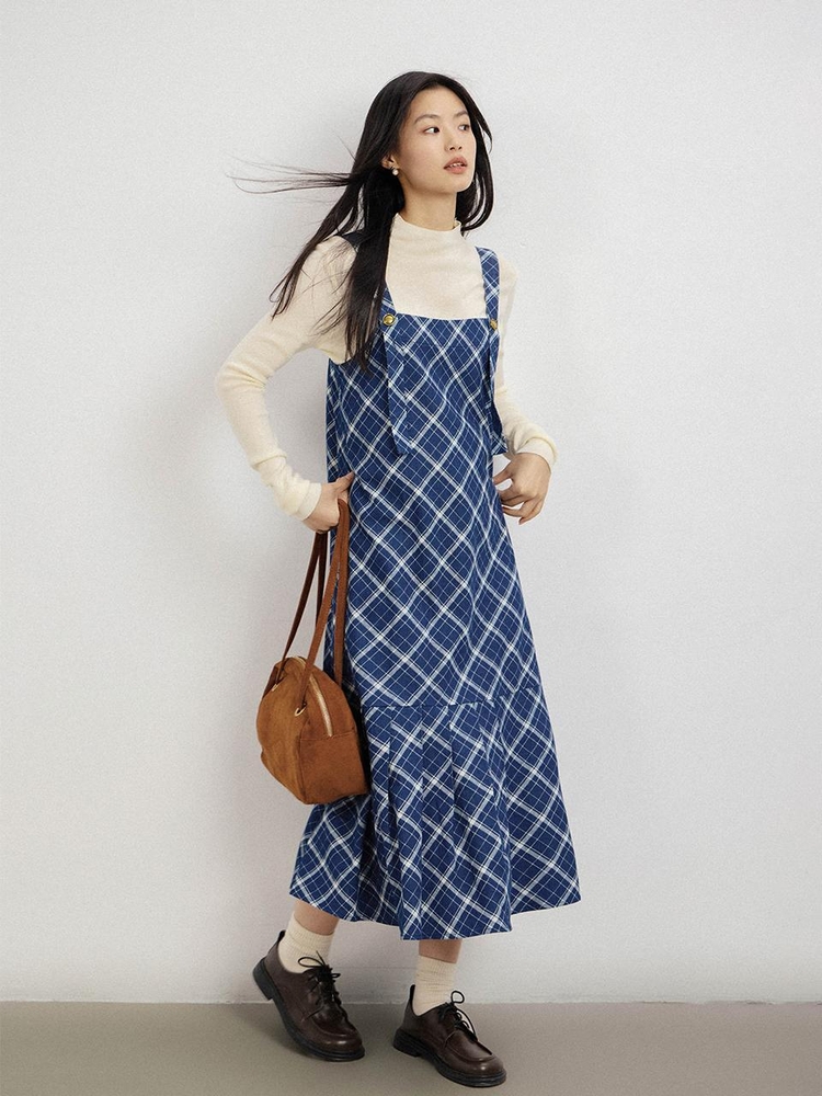 LS_Blue plaid slip dress