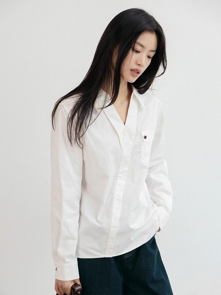 LS_Casual V-neck cotton shirt