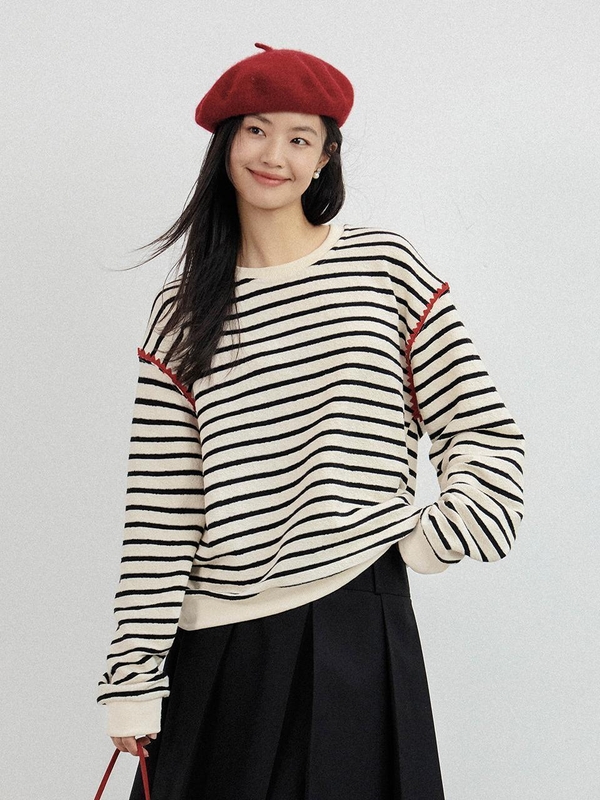 LS_Striped long sleeve loose top