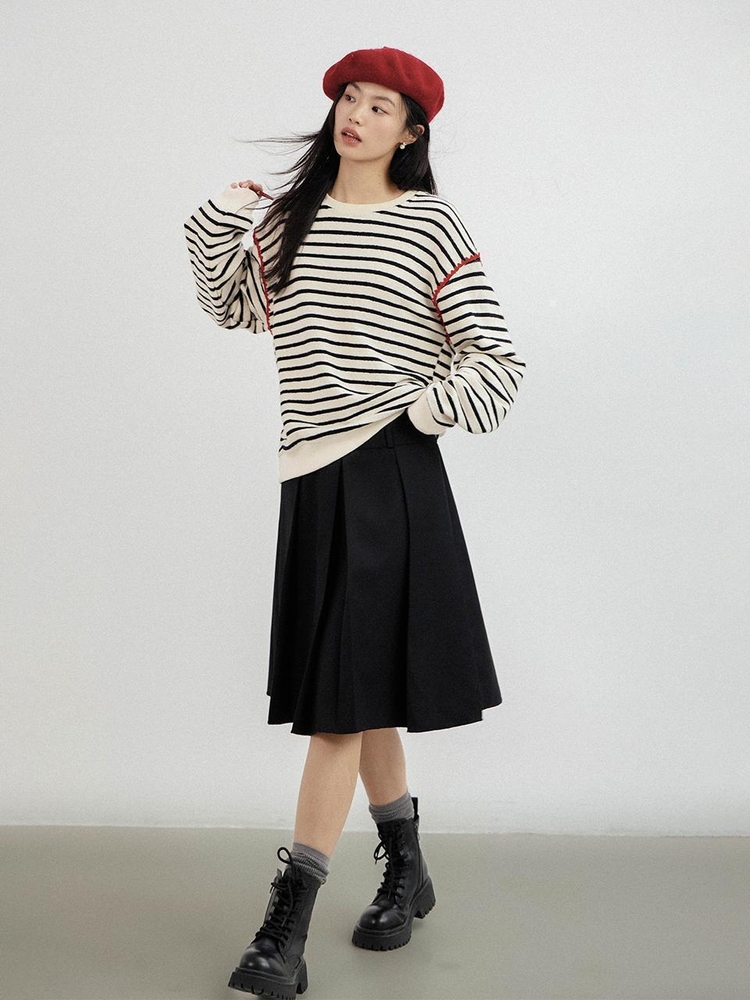 LS_Striped long sleeve loose top