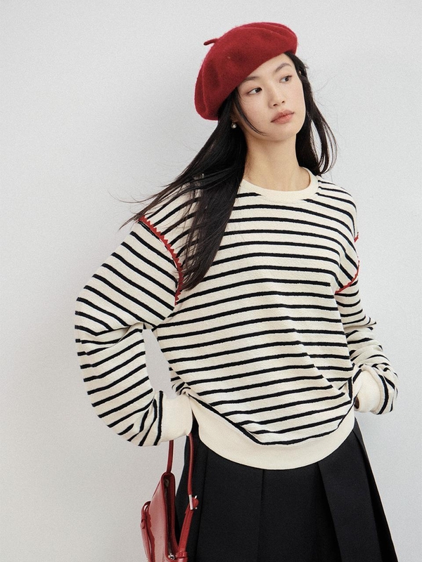 LS_Striped long sleeve loose top