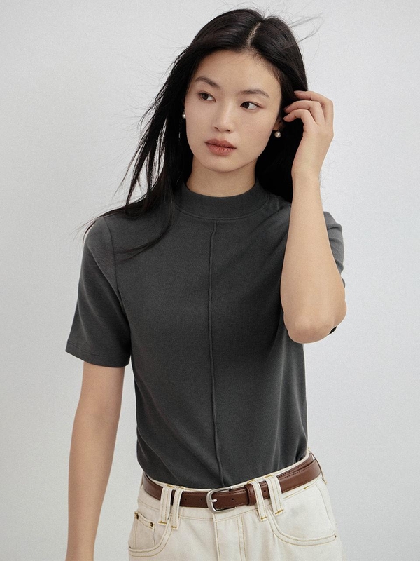 LS_Semi-turtleneck knit top_2color