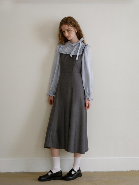 Cest_Bow collar fake two-piece dress