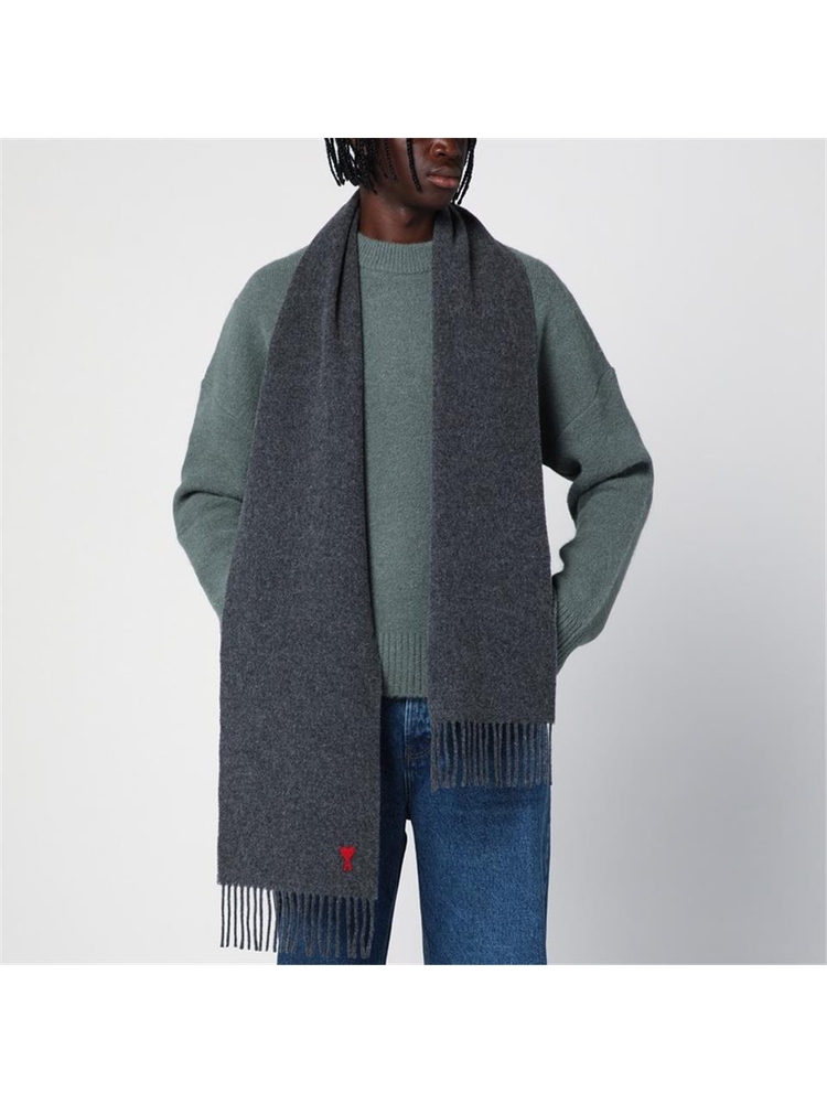 아미 FW24 Ami Paris Dark grey Ami De Coeur wool scarf BFUSF405334 Grey